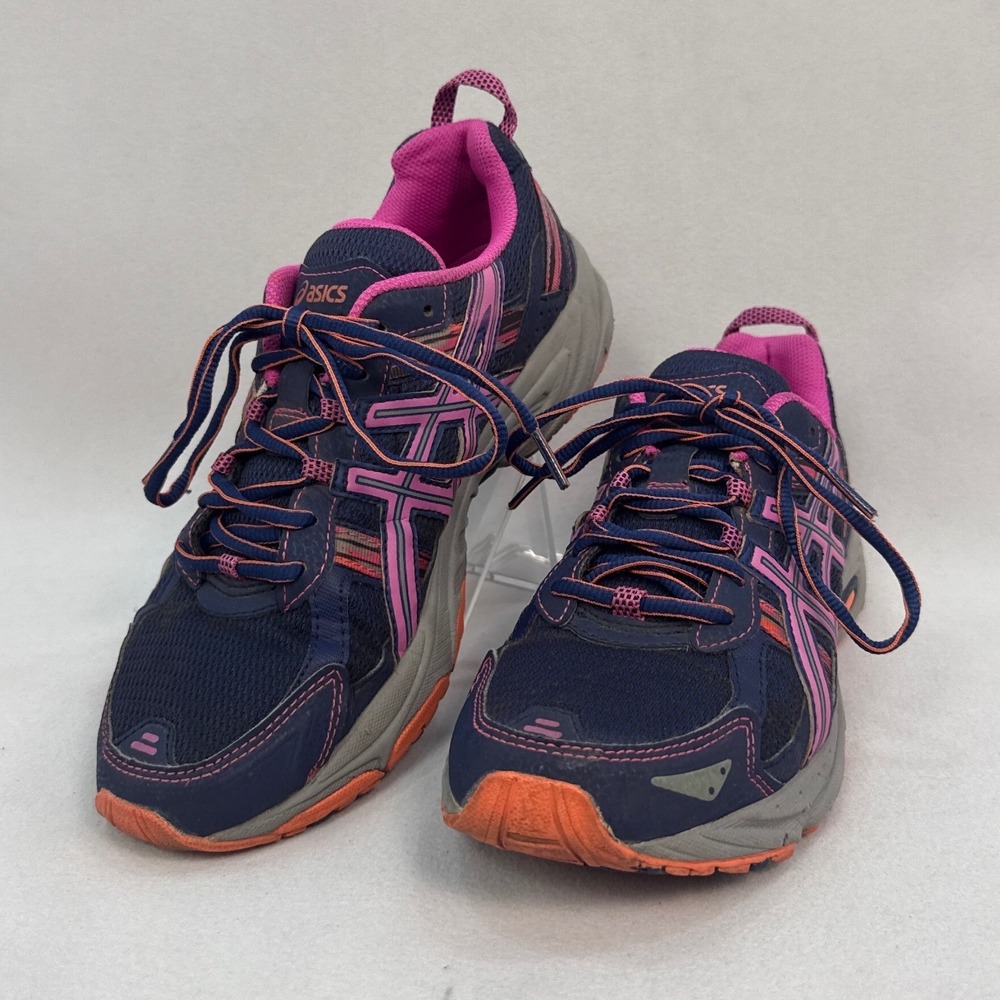 Asics Gel-Venture 5 Womens 9.5 Navy Pink Orange Trail Running Shoes T5N8N